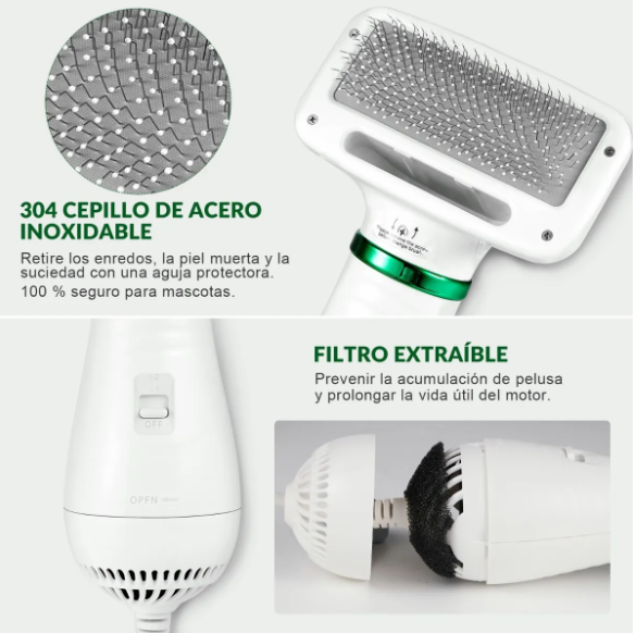 Cepillo/Secador de Pelo para Mascotas 2 en 1